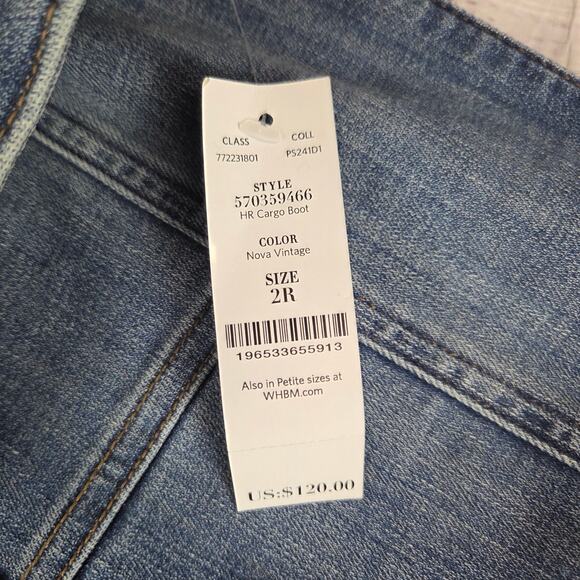 WHBM High Rise Cargo Boot Cut Blue Jeans 2 Chic Minimalist Parisian Casual NWT - Picture 10 of 15